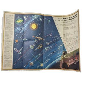 1958 AMOCO AMERICAN OIL COMPANY VENTURE into SPACE FOLDOUT Poster mysteries tech